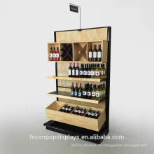 Tienda al por mayor de 3 niveles de metal de bambú para vino tinto, estante de madera para supermercado, estantería en góndola para la venta